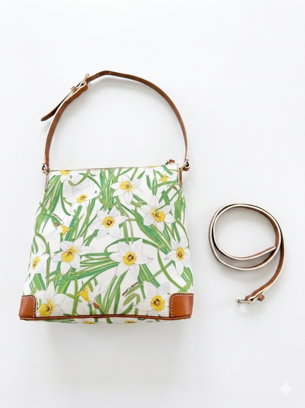 Dooney & Bourke Daffodil Becca Shoulder Bag White Floral Leather Trim J9856886 - Picture 2 of 16